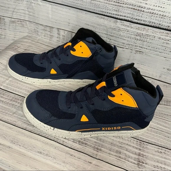 XIDISO Girls/Boys/Kids Mid Top Sneakers (Navy Blue/Orange/White) NWOT - Picture 2 of 13